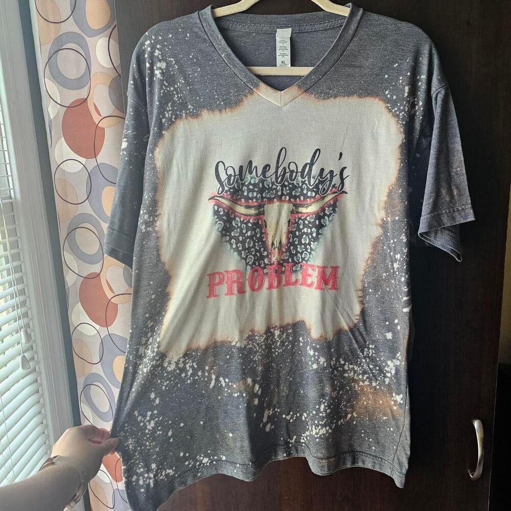Tultex "Somebody's Problem" Women's Grey and Black T-shirt Size XL